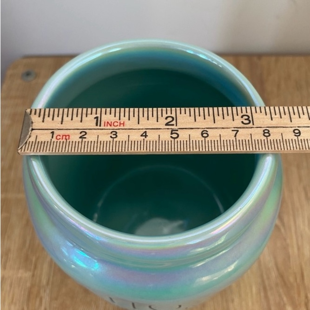 Rae Dunn "Hello Summer" iridescent blue ceramic canister with a seashell lid. - Picture 3 of 5